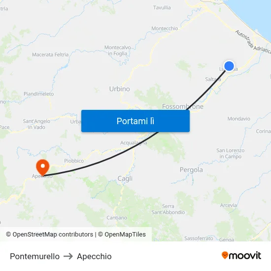 Pontemurello to Apecchio map
