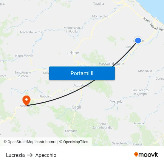 Lucrezia to Apecchio map