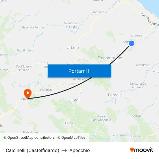 Calcinelli (Castelfidardo) to Apecchio map