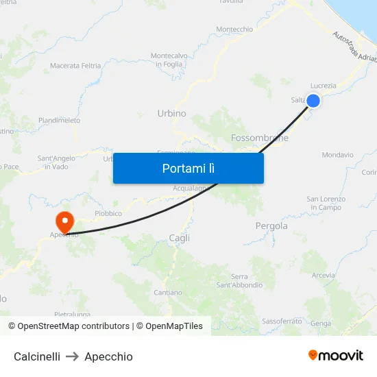 Calcinelli to Apecchio map