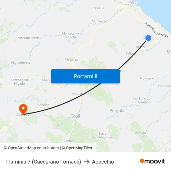 Flaminia 7 (Cuccurano Fornace) to Apecchio map