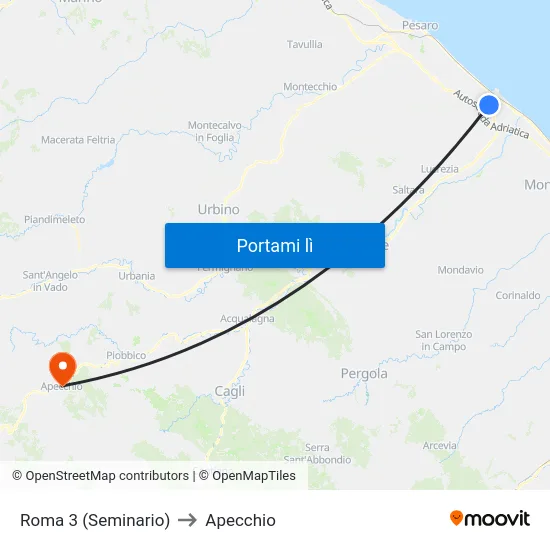 Roma 3 (Seminario) to Apecchio map