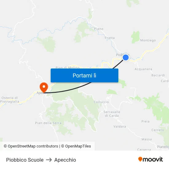 Piobbico Scuole to Apecchio map