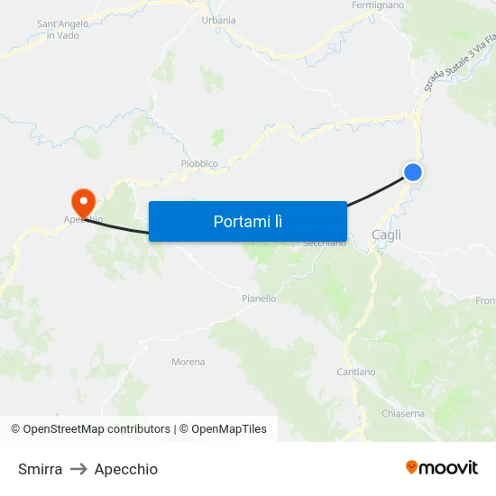 Smirra to Apecchio map