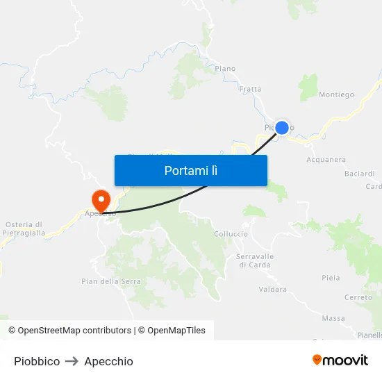 Piobbico to Apecchio map