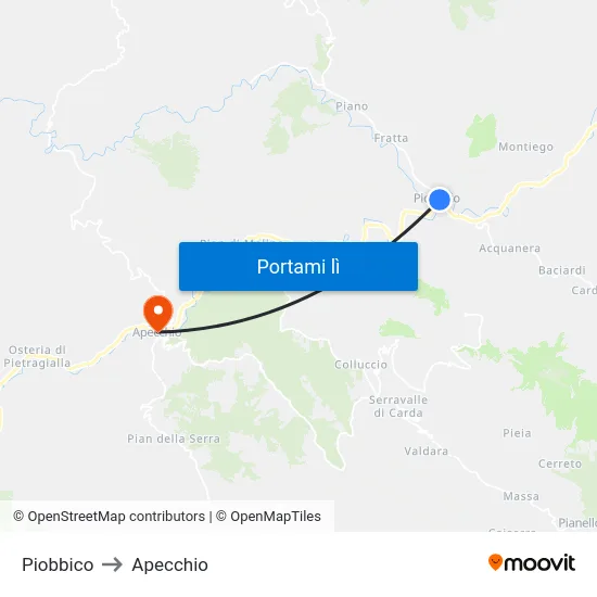 Piobbico to Apecchio map