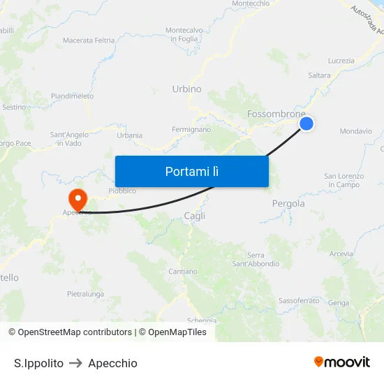 S.Ippolito to Apecchio map