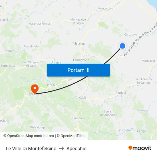 Le Ville Di Montefelcino to Apecchio map
