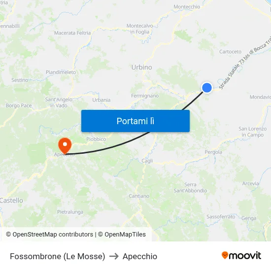 Fossombrone (Le Mosse) to Apecchio map