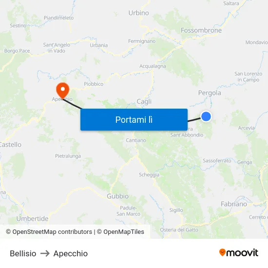 Bellisio to Apecchio map