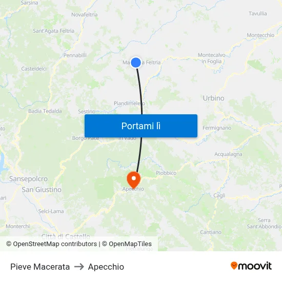Pieve Macerata to Apecchio map