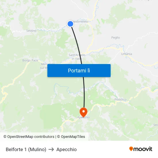 Belforte 1 (Mulino) to Apecchio map