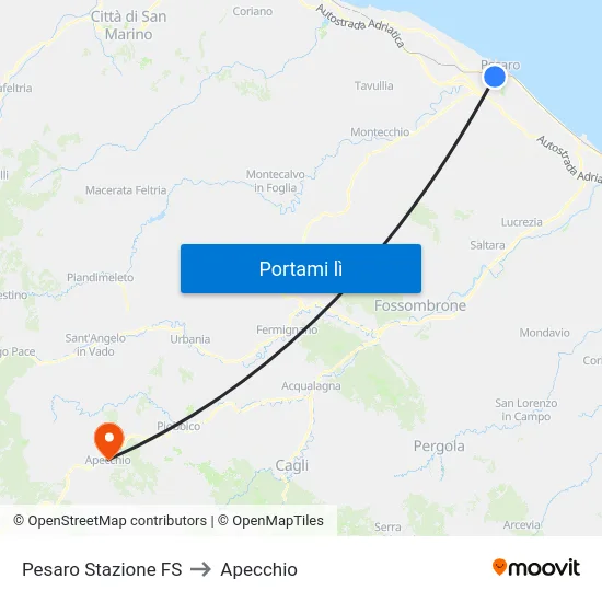 Pesaro Stazione FS to Apecchio map