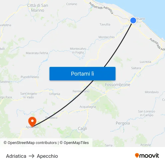 Adriatica to Apecchio map