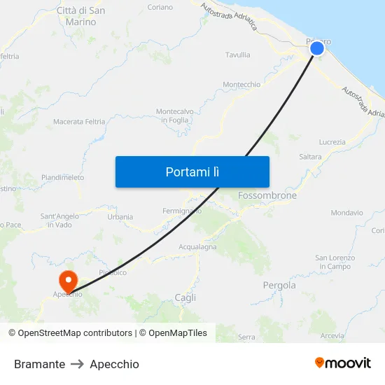 Bramante to Apecchio map