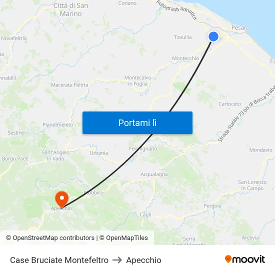 Case Bruciate Montefeltro to Apecchio map
