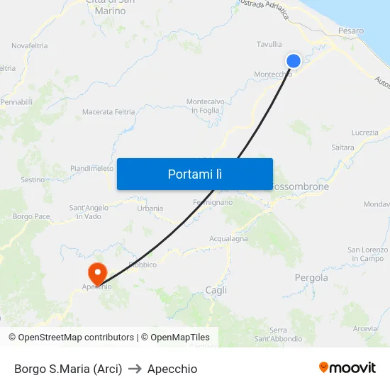 Borgo S.Maria (Arci) to Apecchio map