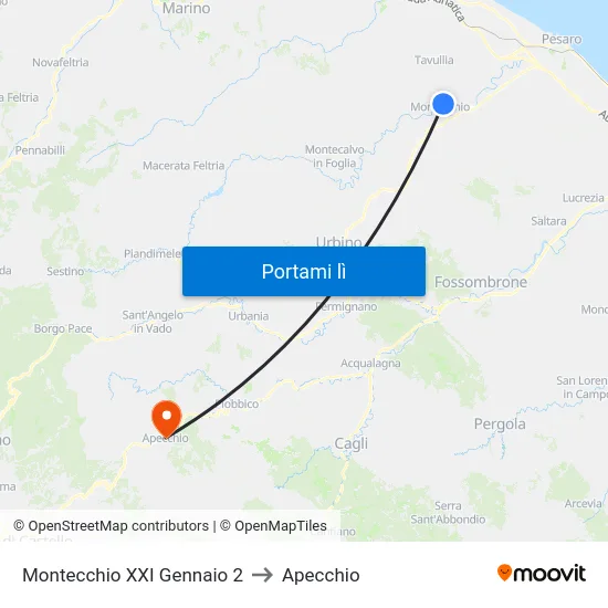 Montecchio XXI Gennaio 2 to Apecchio map