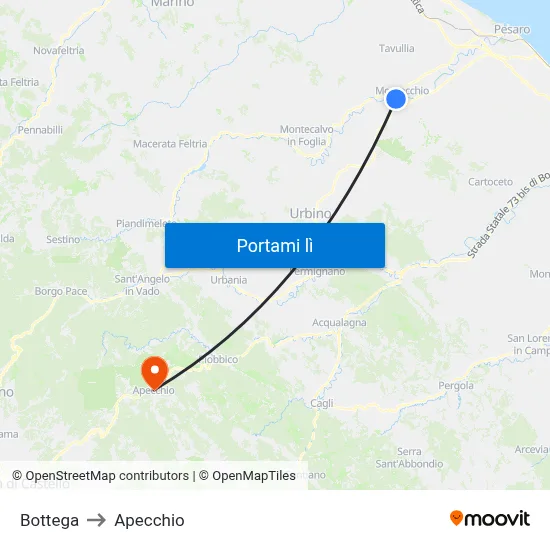 Bottega to Apecchio map