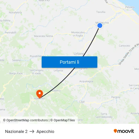 Nazionale 2 to Apecchio map