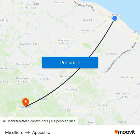 Miralfiore to Apecchio map