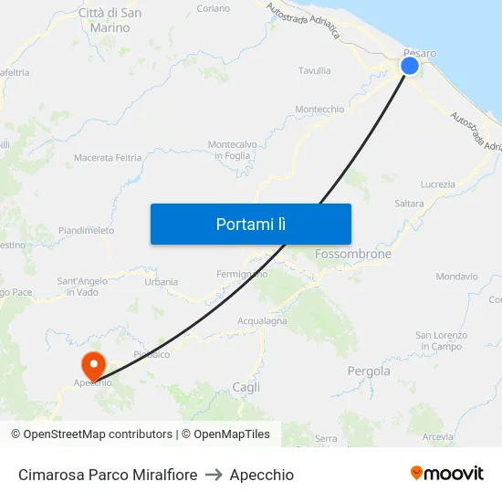 Cimarosa Parco Miralfiore to Apecchio map
