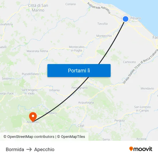 Bormida to Apecchio map