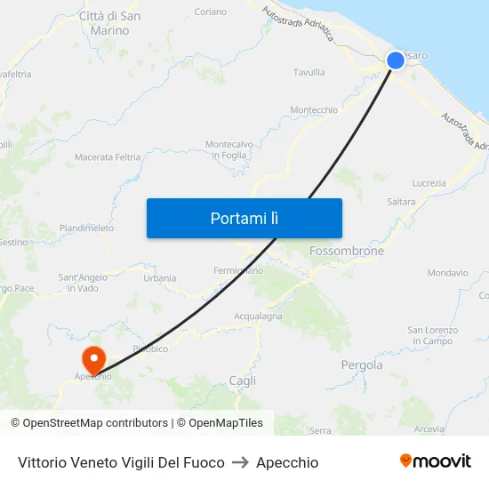 Vittorio Veneto Vigili Del Fuoco to Apecchio map
