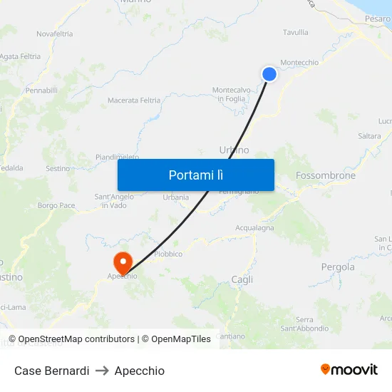Case Bernardi to Apecchio map