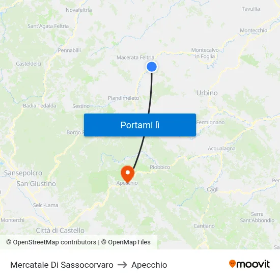 Mercatale Di Sassocorvaro to Apecchio map