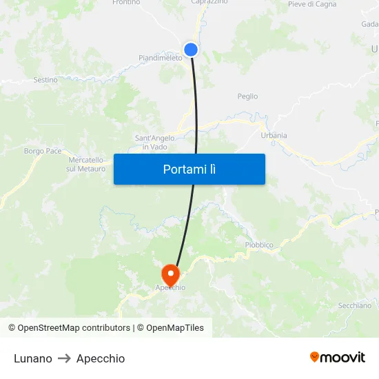 Lunano to Apecchio map