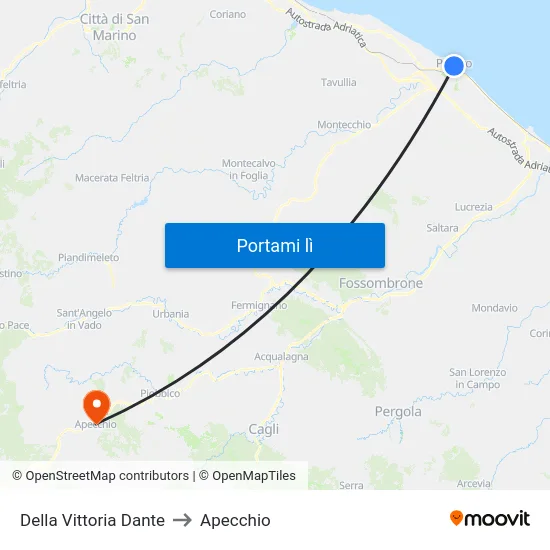 Della Vittoria Dante to Apecchio map