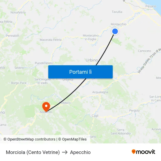 Morciola (Cento Vetrine) to Apecchio map
