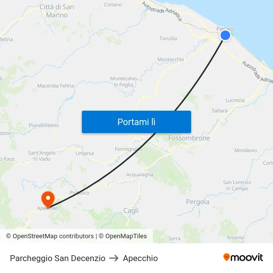 Parcheggio San Decenzio to Apecchio map