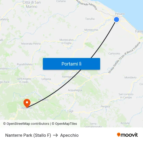 Nanterre Park (Stallo F) to Apecchio map