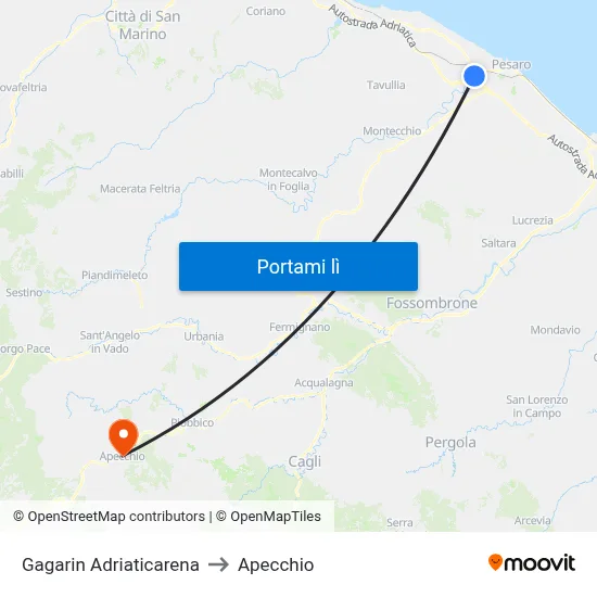 Gagarin Adriaticarena to Apecchio map