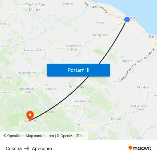 Cesena to Apecchio map