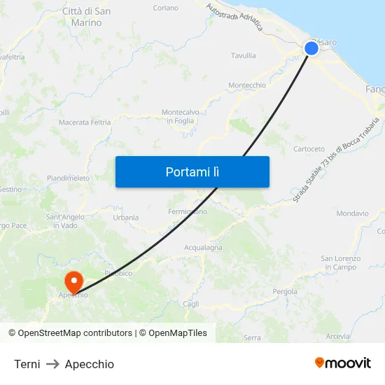 Terni to Apecchio map