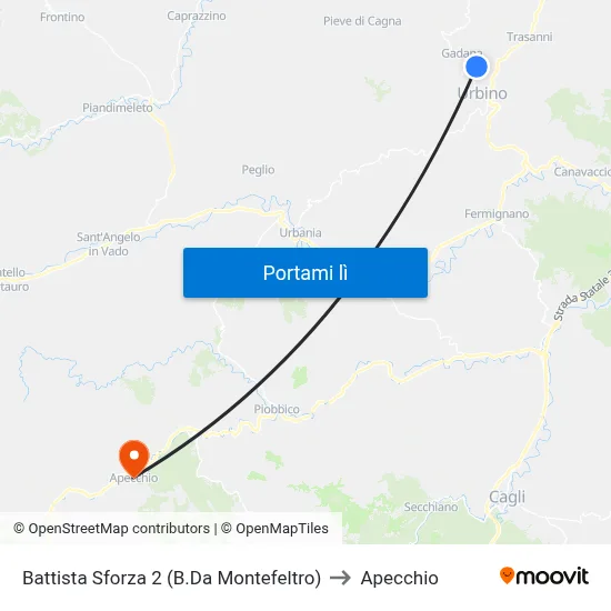 Battista Sforza 2 (B.Da Montefeltro) to Apecchio map