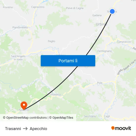 Trasanni to Apecchio map