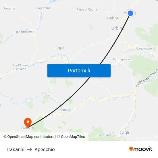 Trasanni to Apecchio map