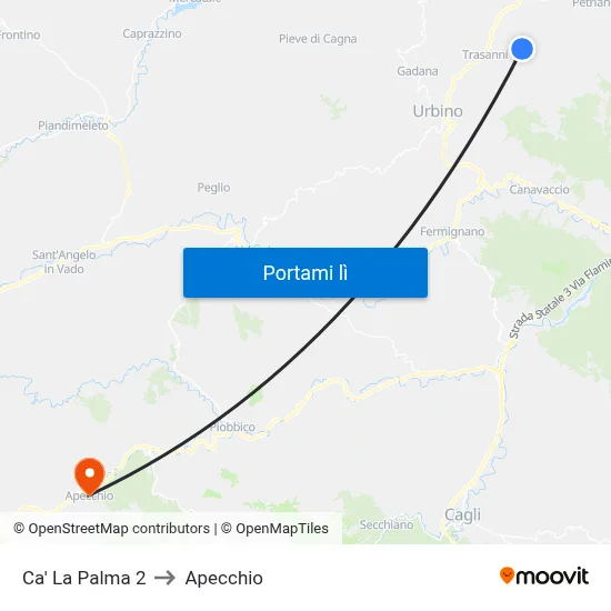 Ca' La Palma 2 to Apecchio map