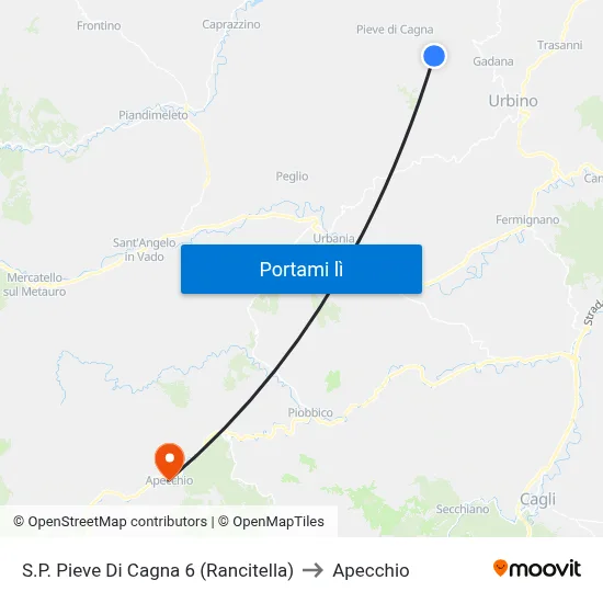 S.P. Pieve Di Cagna 6 (Rancitella) to Apecchio map