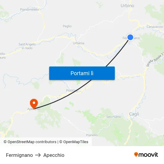 Fermignano to Apecchio map