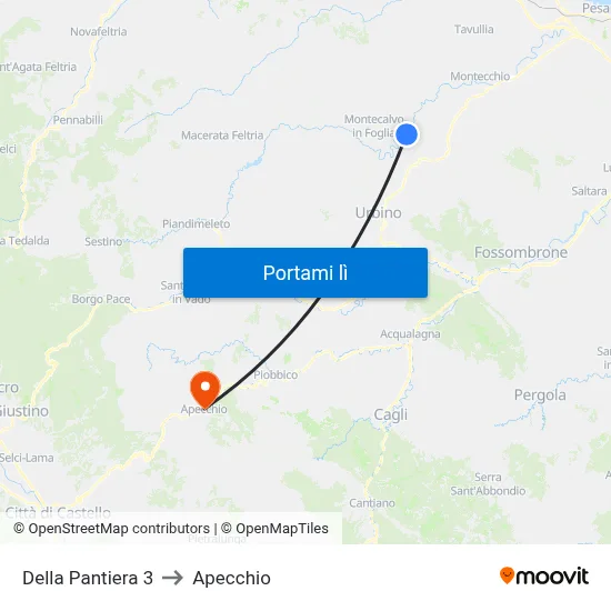 Della Pantiera 3 to Apecchio map