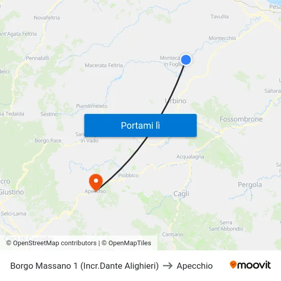 Borgo Massano 1 (Incr.Dante Alighieri) to Apecchio map