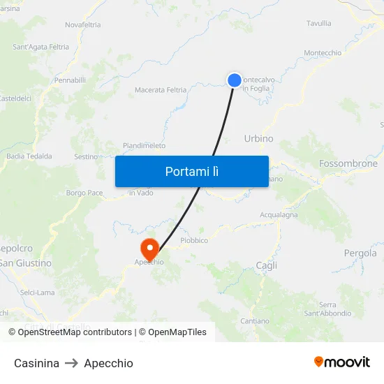 Casinina to Apecchio map
