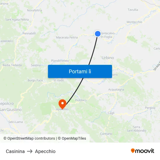 Casinina to Apecchio map