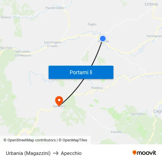 Urbania (Magazzini) to Apecchio map