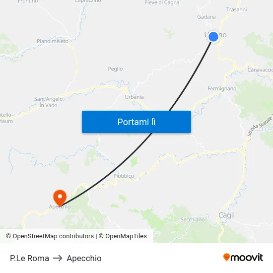 P.Le Roma to Apecchio map